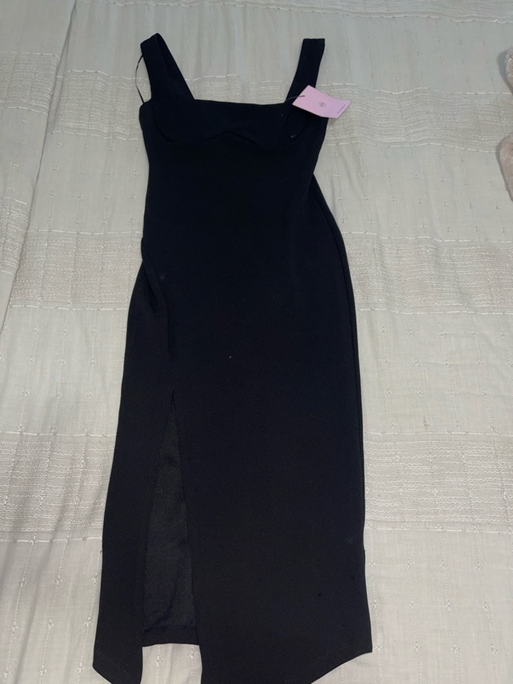 Hello Molly Black Square-Neck Midi Dress with Side Slit